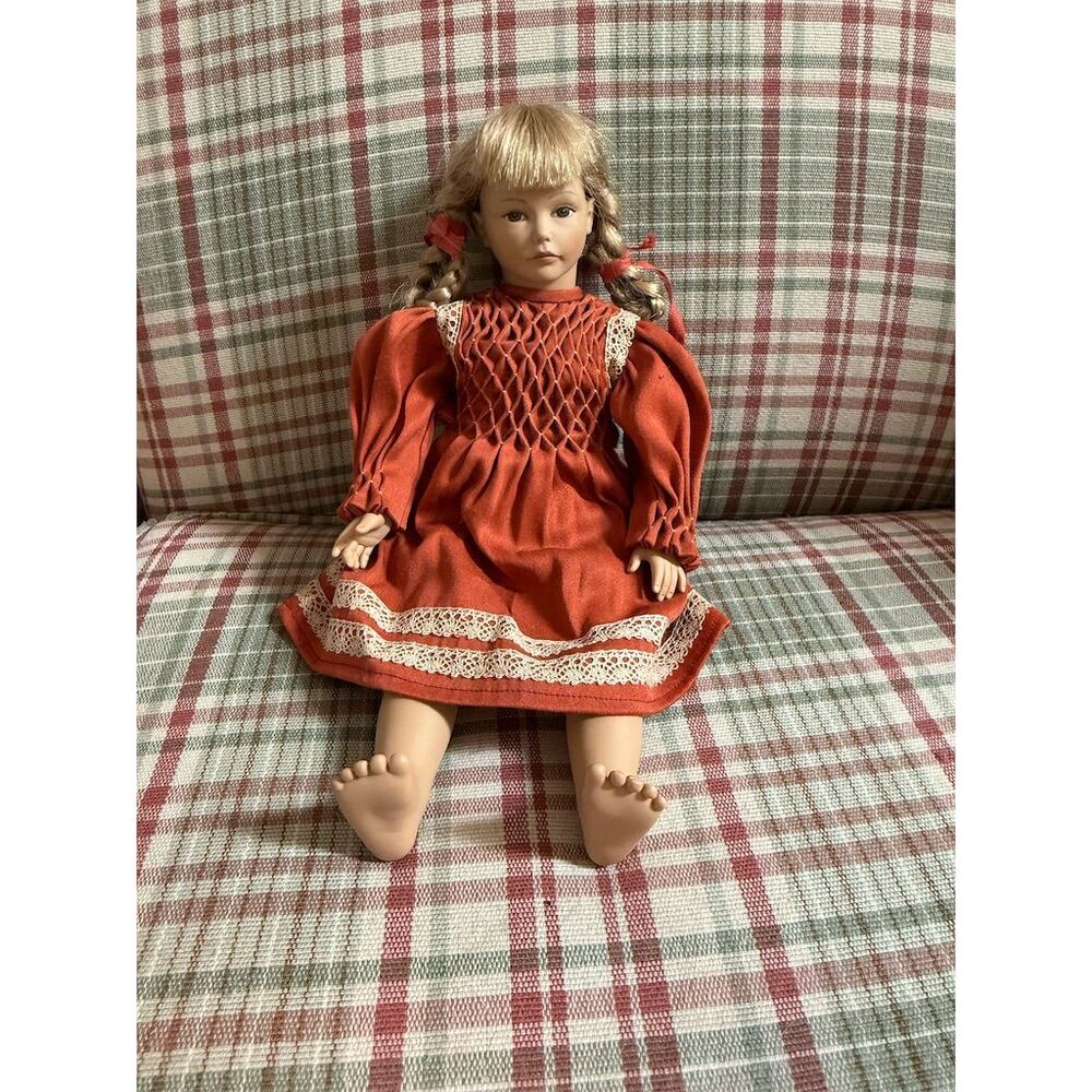 Vintage Heidi Ott Handarbeit Handmade 18" Blonde Girl Artist Doll Blue Eyes